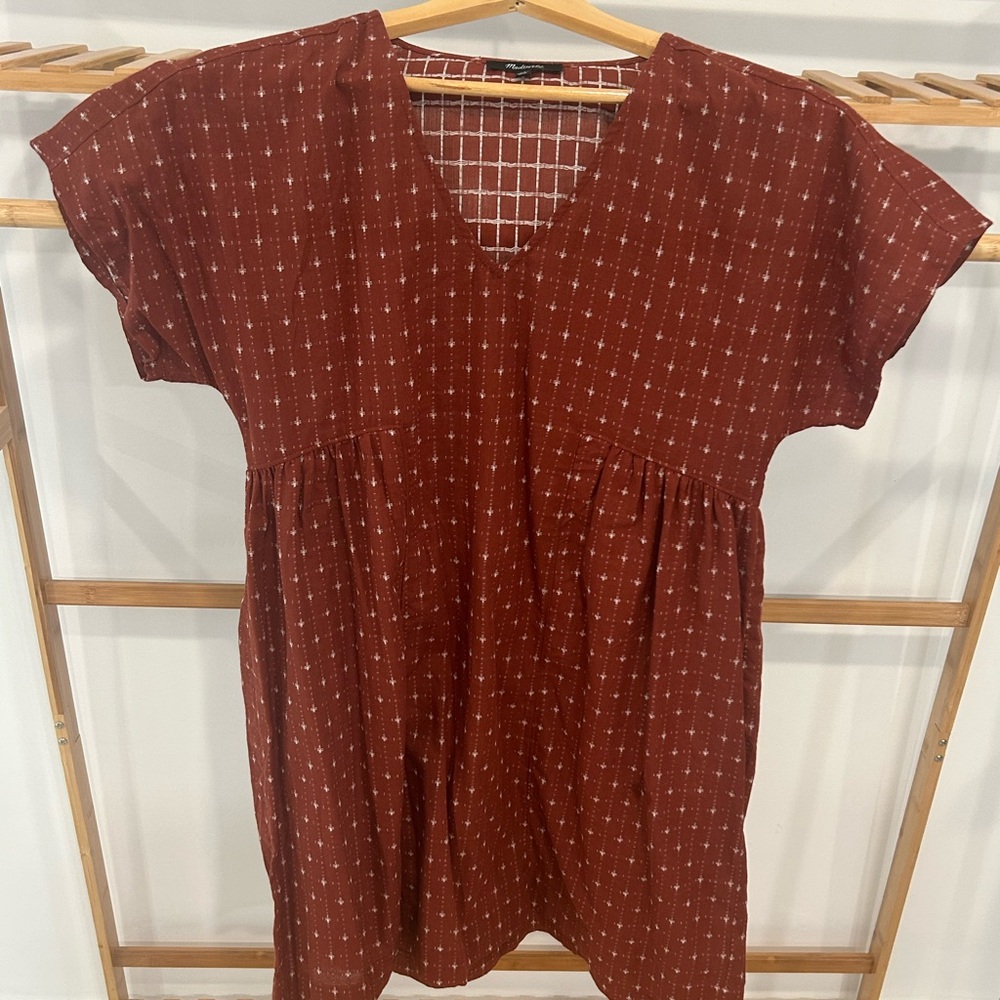 Madewell Brown and Orange Smocked Tunic